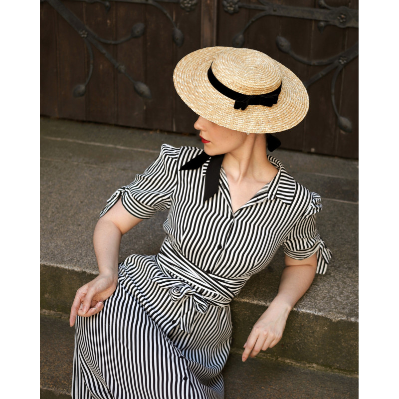 ANNE Small Boater Hat Black