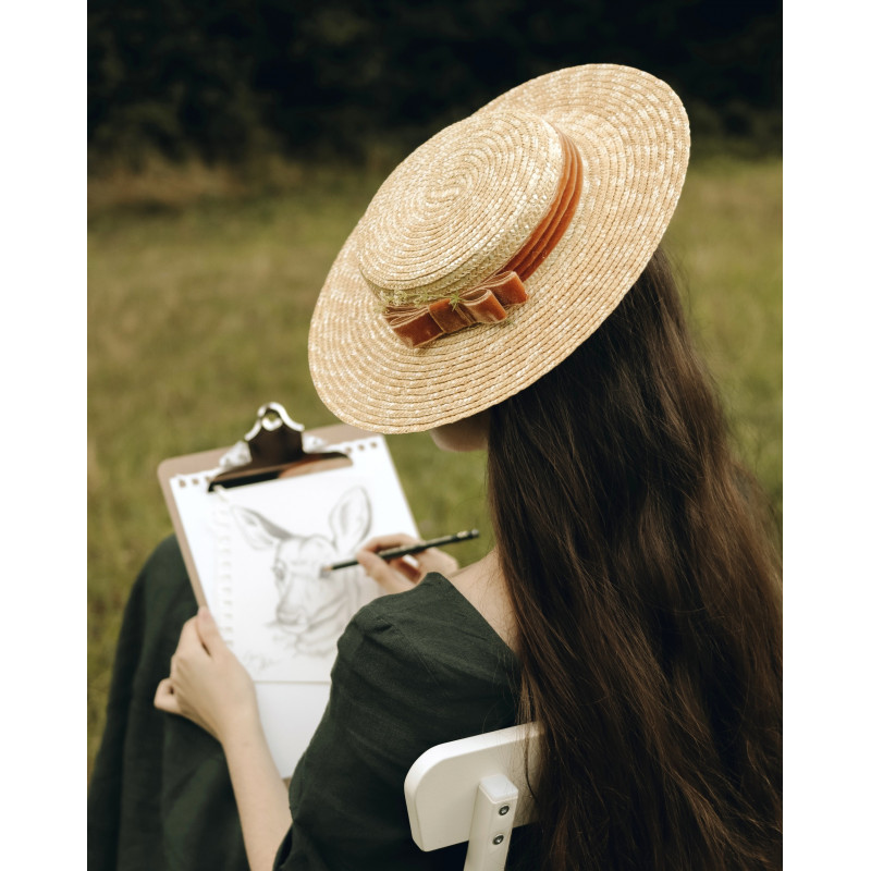 ANNE Small Boater Hat Brown