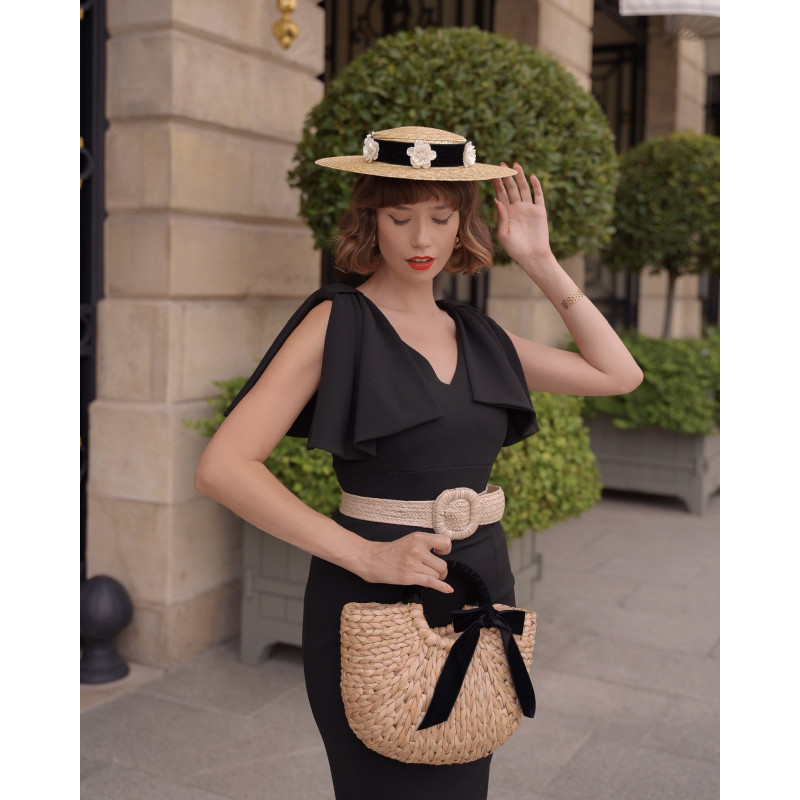 MADEMOISELLE Black Small Boater Hat