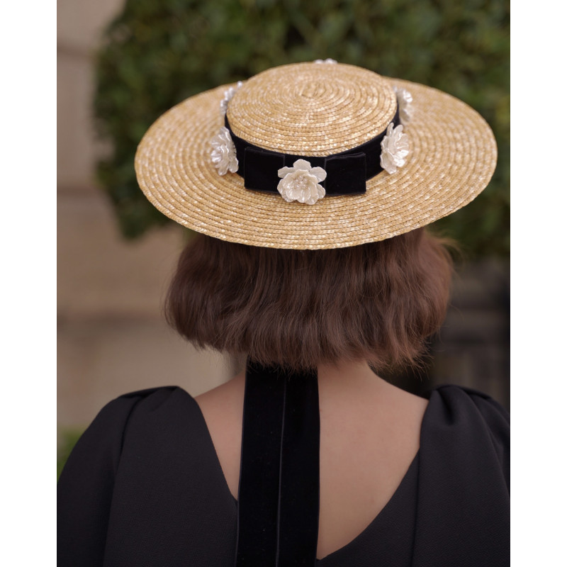 Straw Hat Boater, Natural Straw Canotier Hat, Boater Straw Hat Red