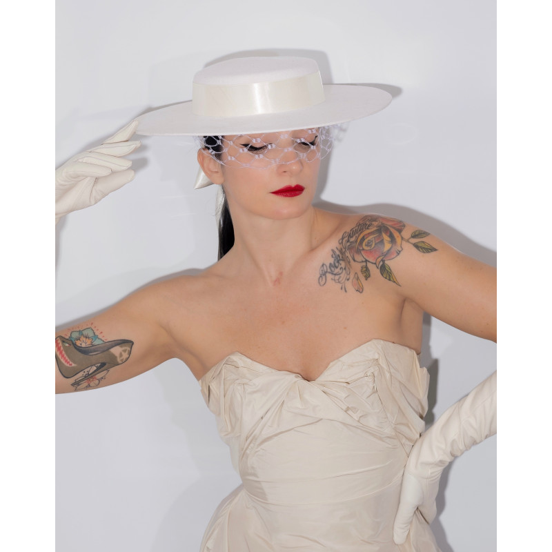 CLAUDIA Veil Hat Off White