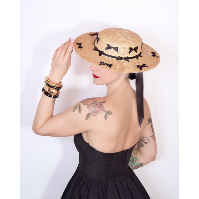 LE FLORE Boater Hat Black