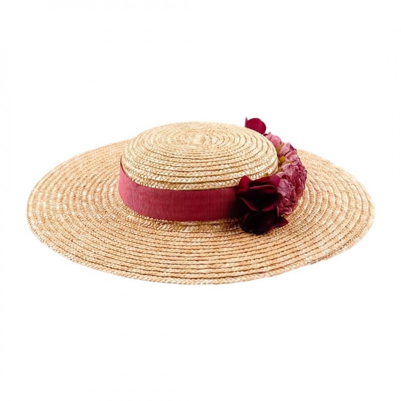 FLEUR Small Boater Hat Wine
