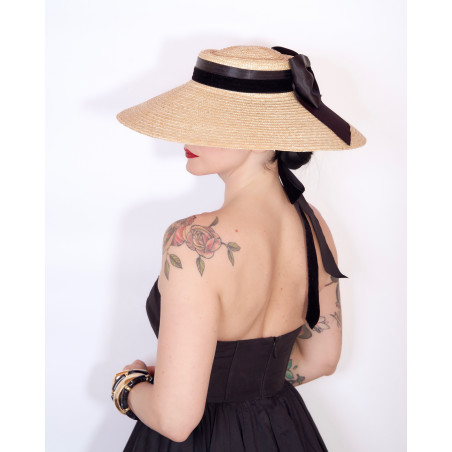 Hepburn straw silky hat black – wide-brim straw hat with black silk ribbon