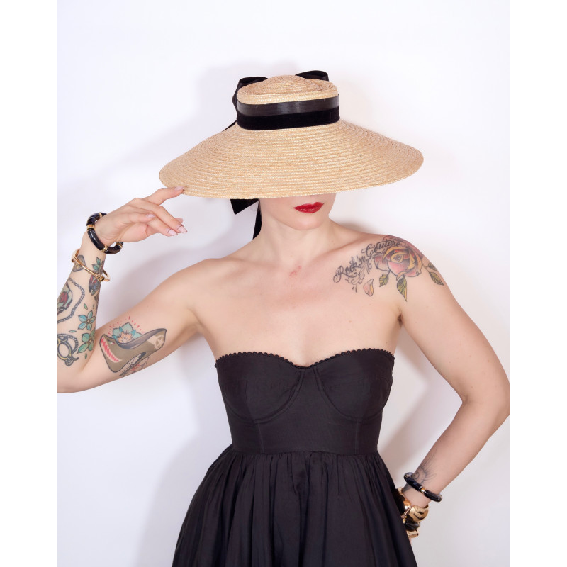 HEPBURN Straw Hat Silky Black