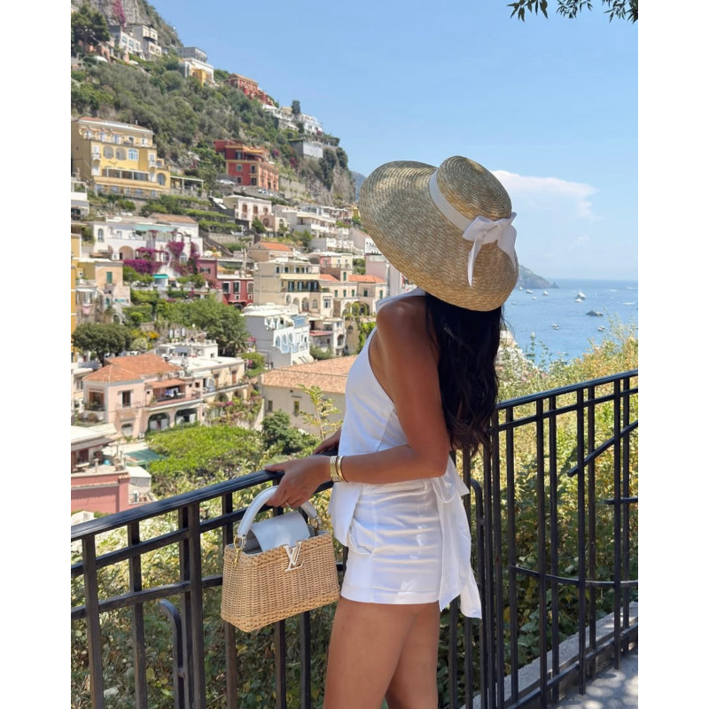 Ava straw hat white - wide brim summer hat in natural straw