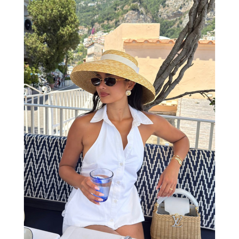 Ava straw hat white - wide brim summer hat in natural straw