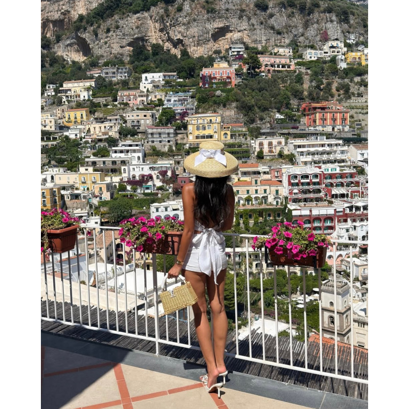 Ava straw hat white - wide brim summer hat in natural straw