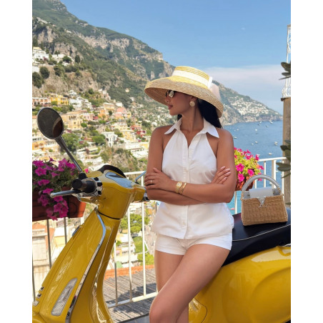 Ava straw hat white - wide brim summer hat in natural straw