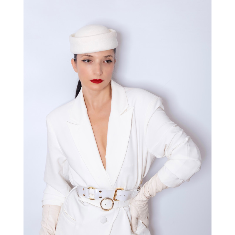 ANYA Pill Box Hat Off White