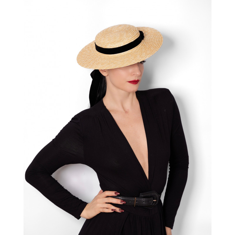 ANNE Small Boater Hat Black