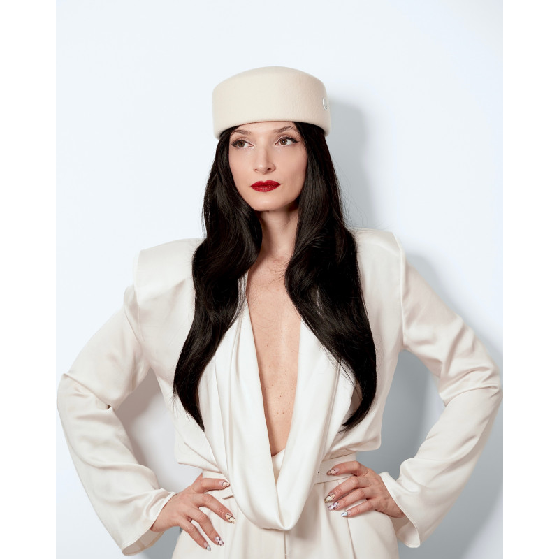 MILA Pill Box Hat Off White